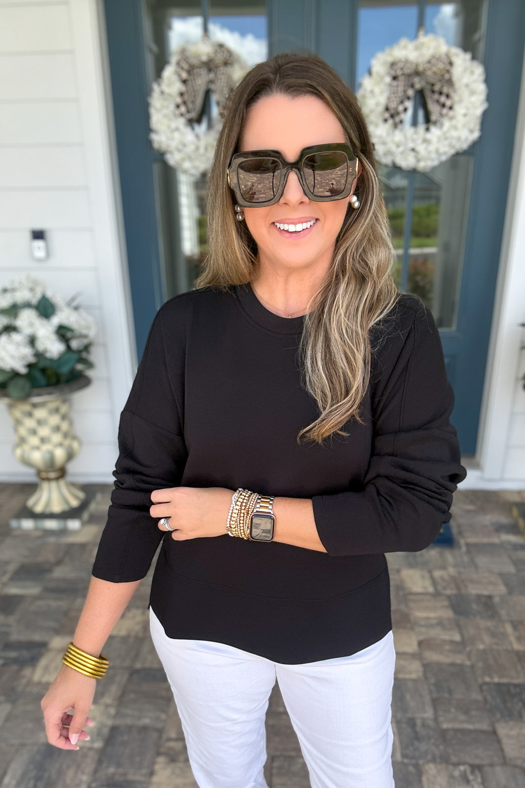 SPANX AirEssentials® Crewneck Long Sleeve Top - Very Black