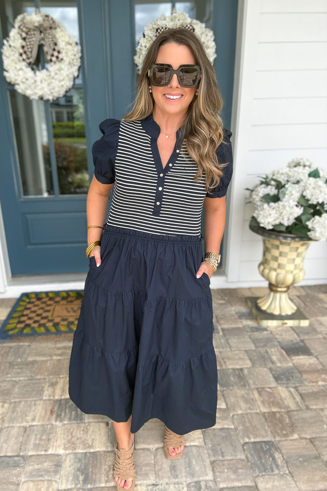 Mary Square: Vanessa Dress - Navy Stripe