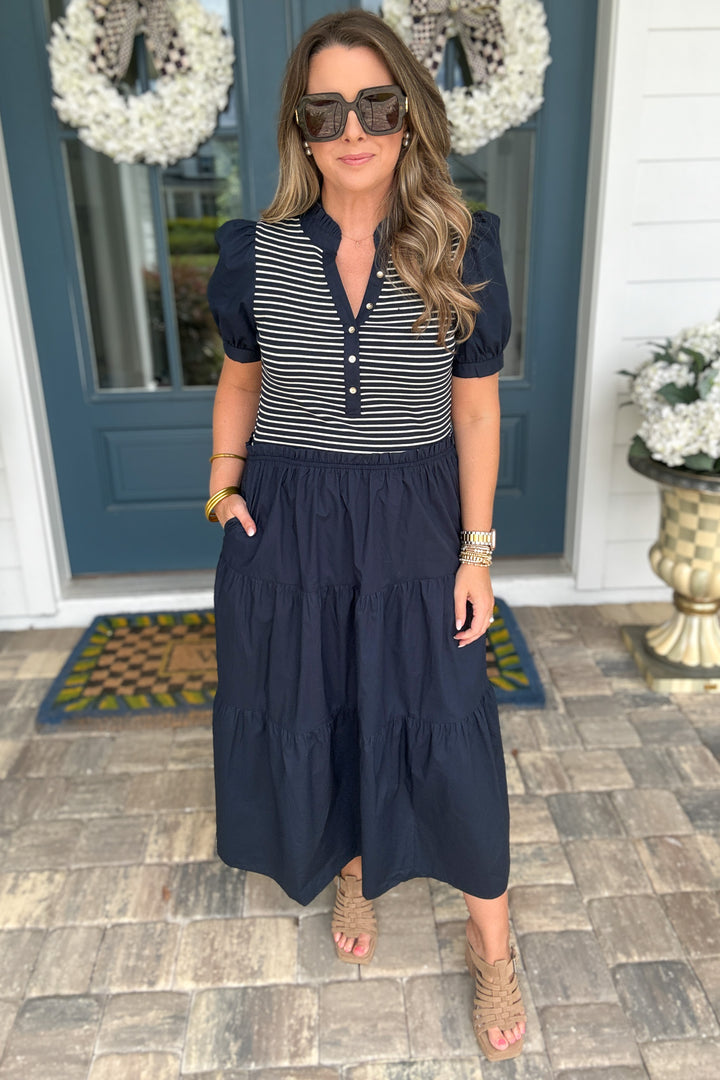 Mary Square: Vanessa Dress - Navy Stripe