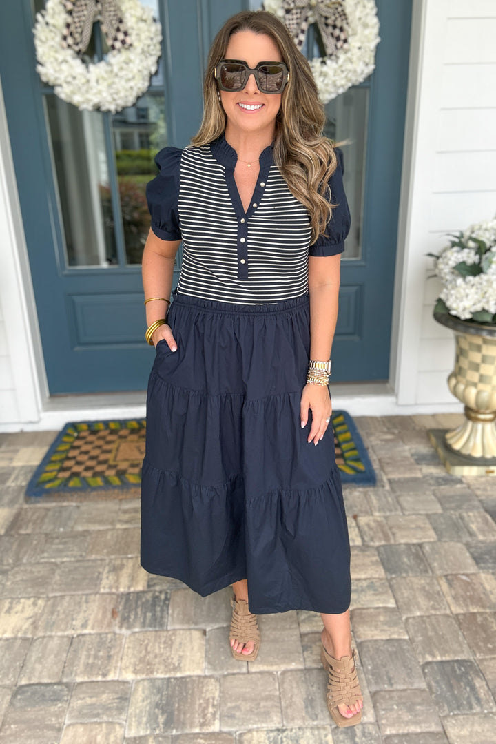 Mary Square: Vanessa Dress - Navy Stripe
