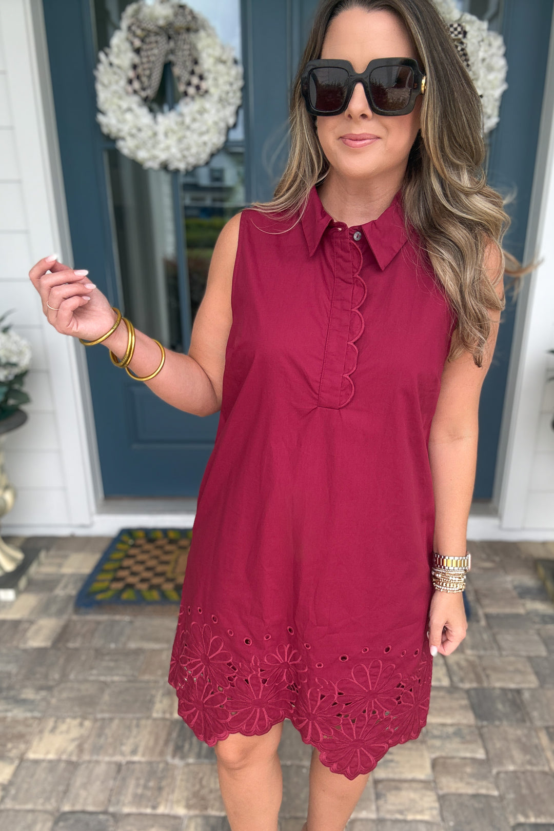 Midnight Garden Scallop Trim Dress - Wine