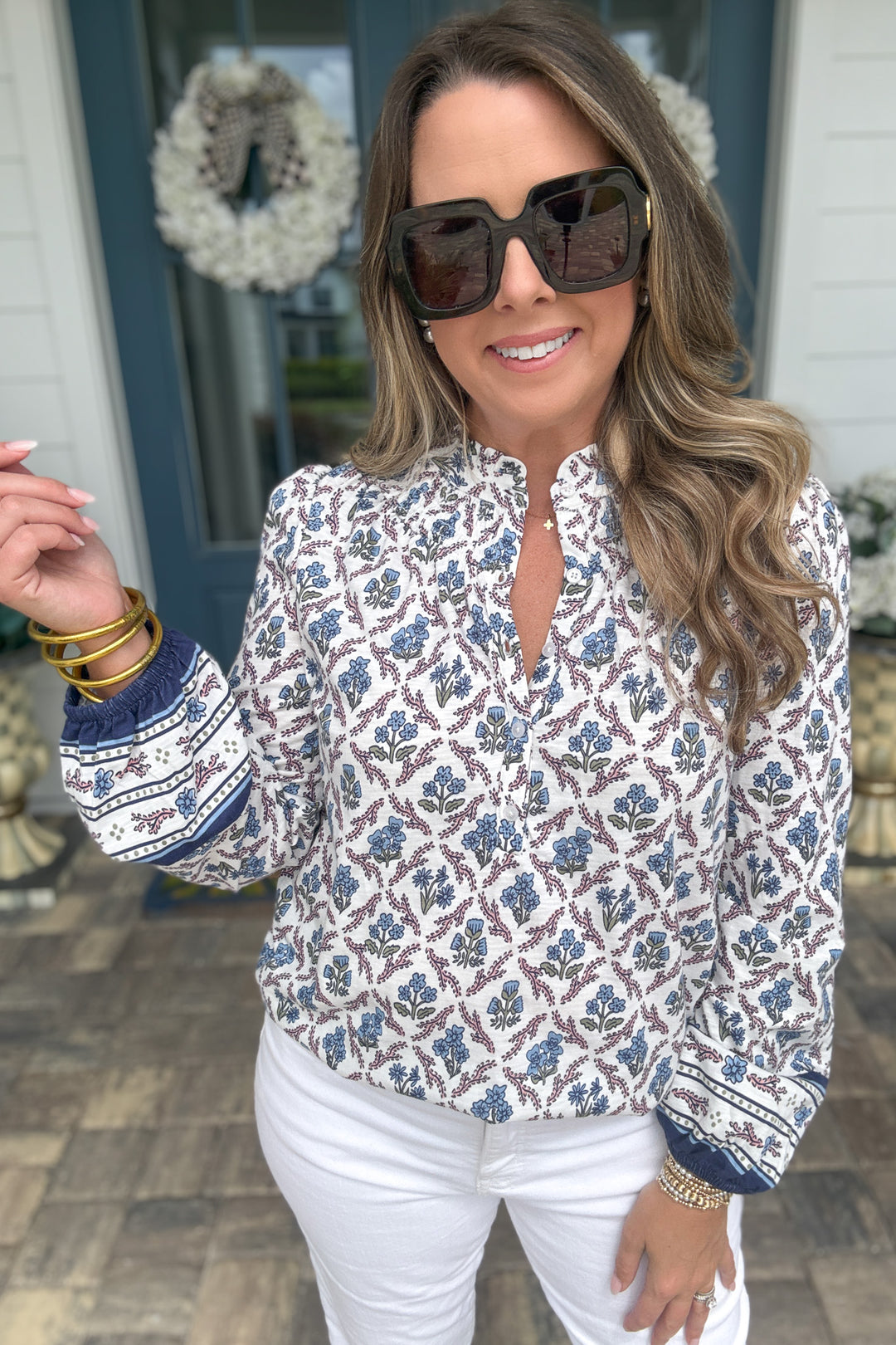 Mary Square: Dawn Top - Lattice Crest/Blue
