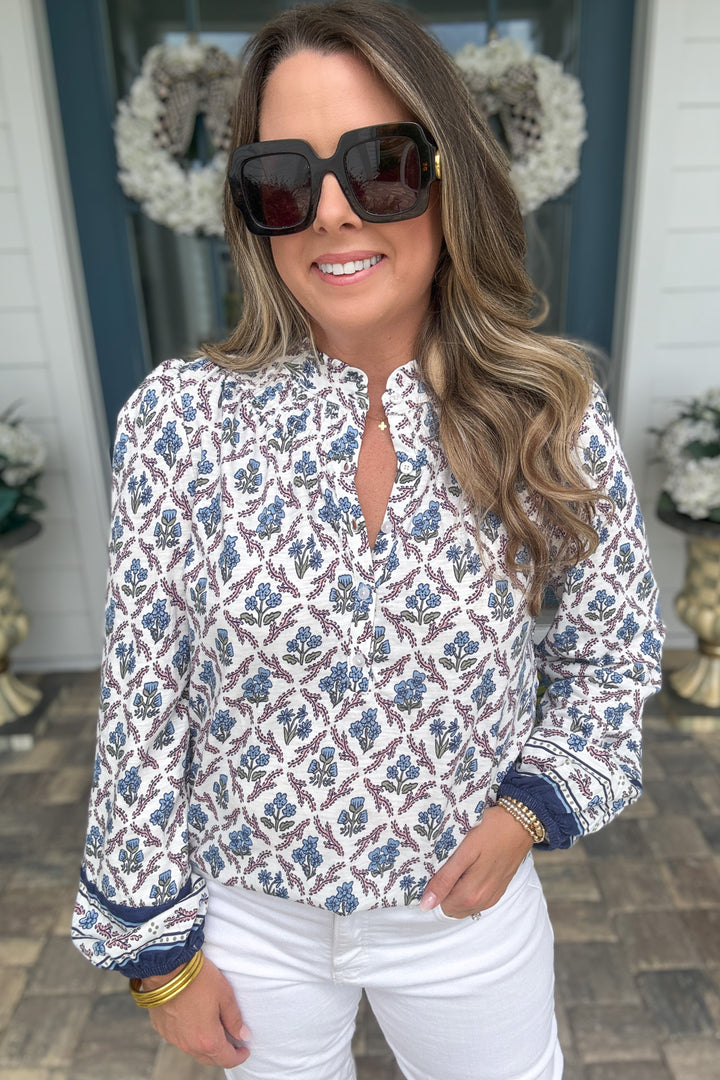 Mary Square: Dawn Top - Lattice Crest/Blue