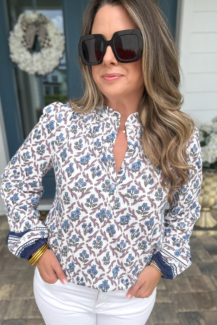 Mary Square: Dawn Top - Lattice Crest/Blue
