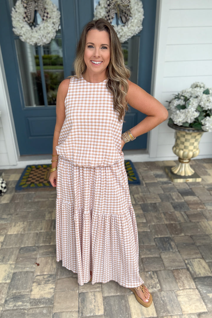 Emery Gingham Smock Tier Maxi Skirt
