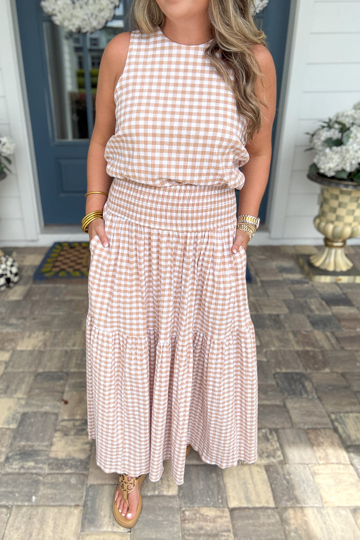 Emery Gingham Smock Tier Maxi Skirt