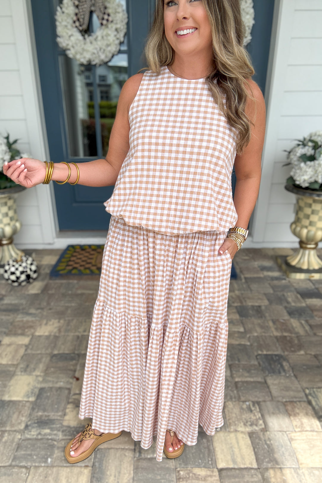 Emery Gingham Smock Tier Maxi Skirt