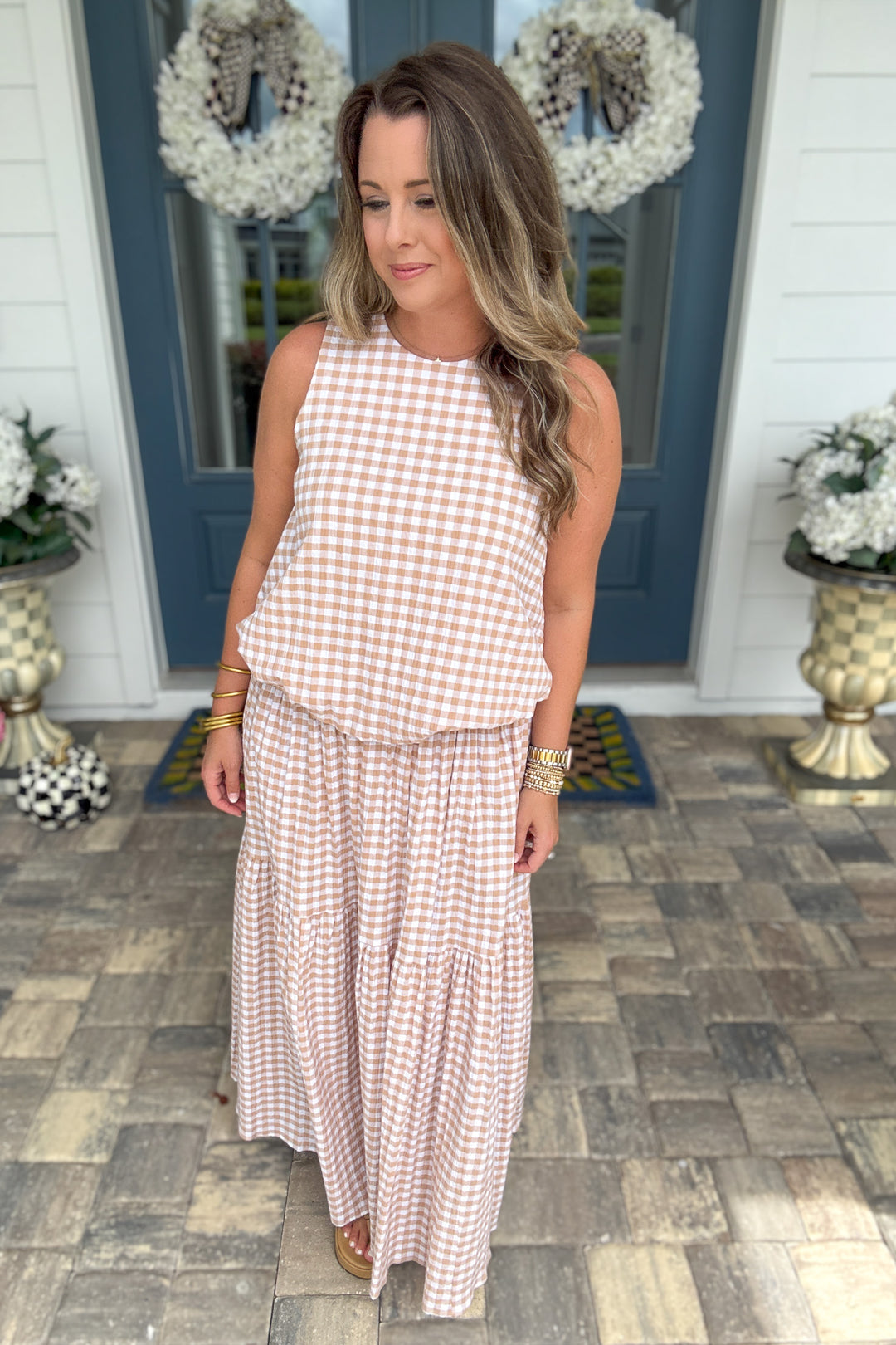 Emery Gingham Smock Tier Maxi Skirt