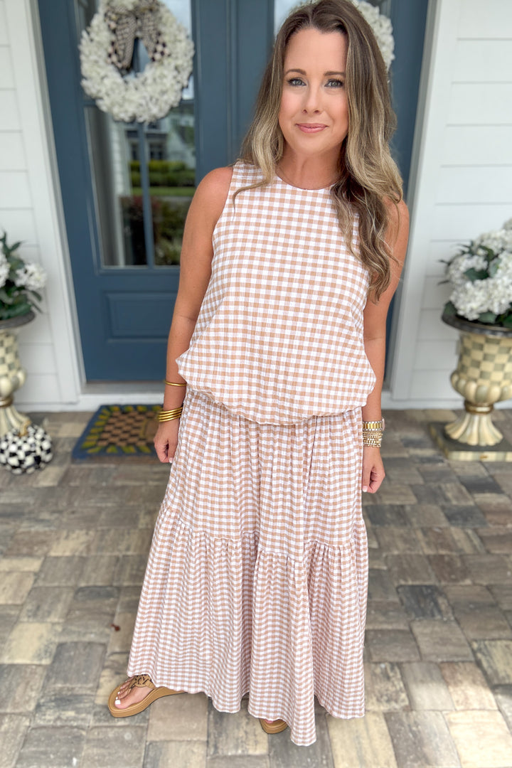 Emery Gingham Smock Tier Maxi Skirt