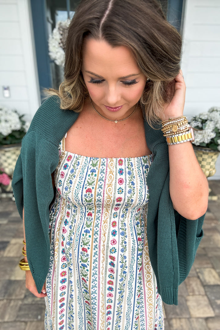 Karlie: French Cottage Floral Smock Maxi Dress - Olive