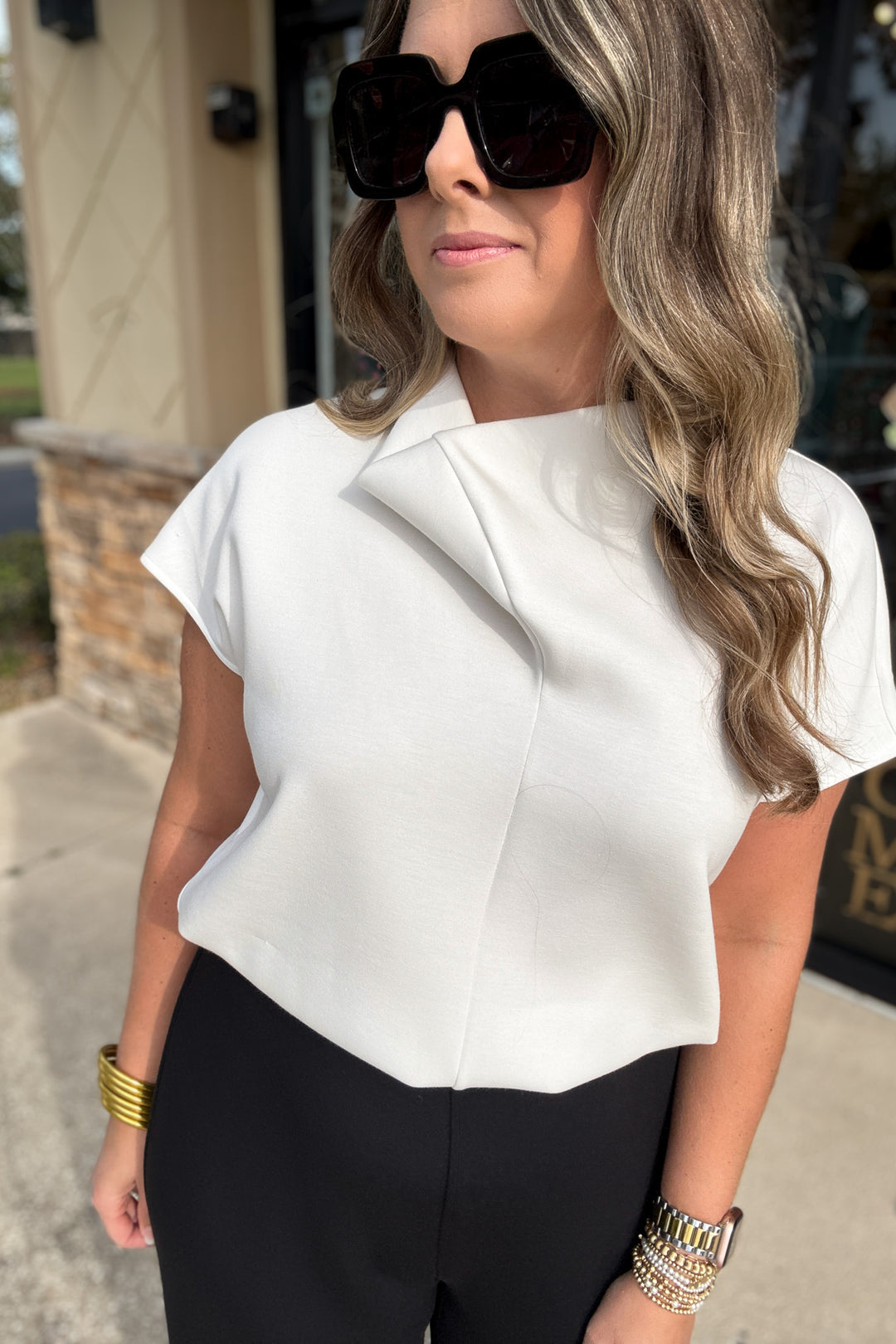 SPANX AirEssentials® Draped Cowl Neck Jumpsuit - Ivory/Very Black