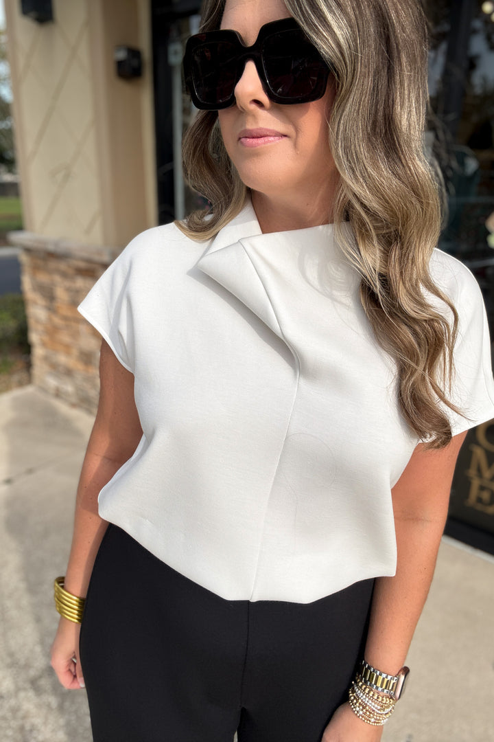 SPANX AirEssentials® Draped Cowl Neck Jumpsuit - Ivory/Very Black