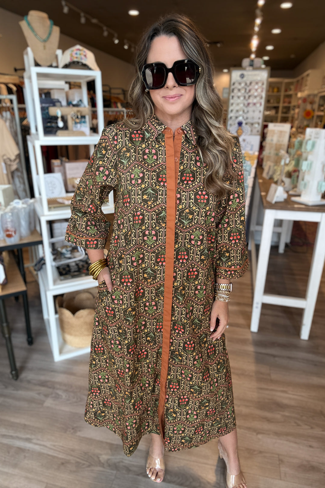 Whimsy Fall Button Front Midi Dress