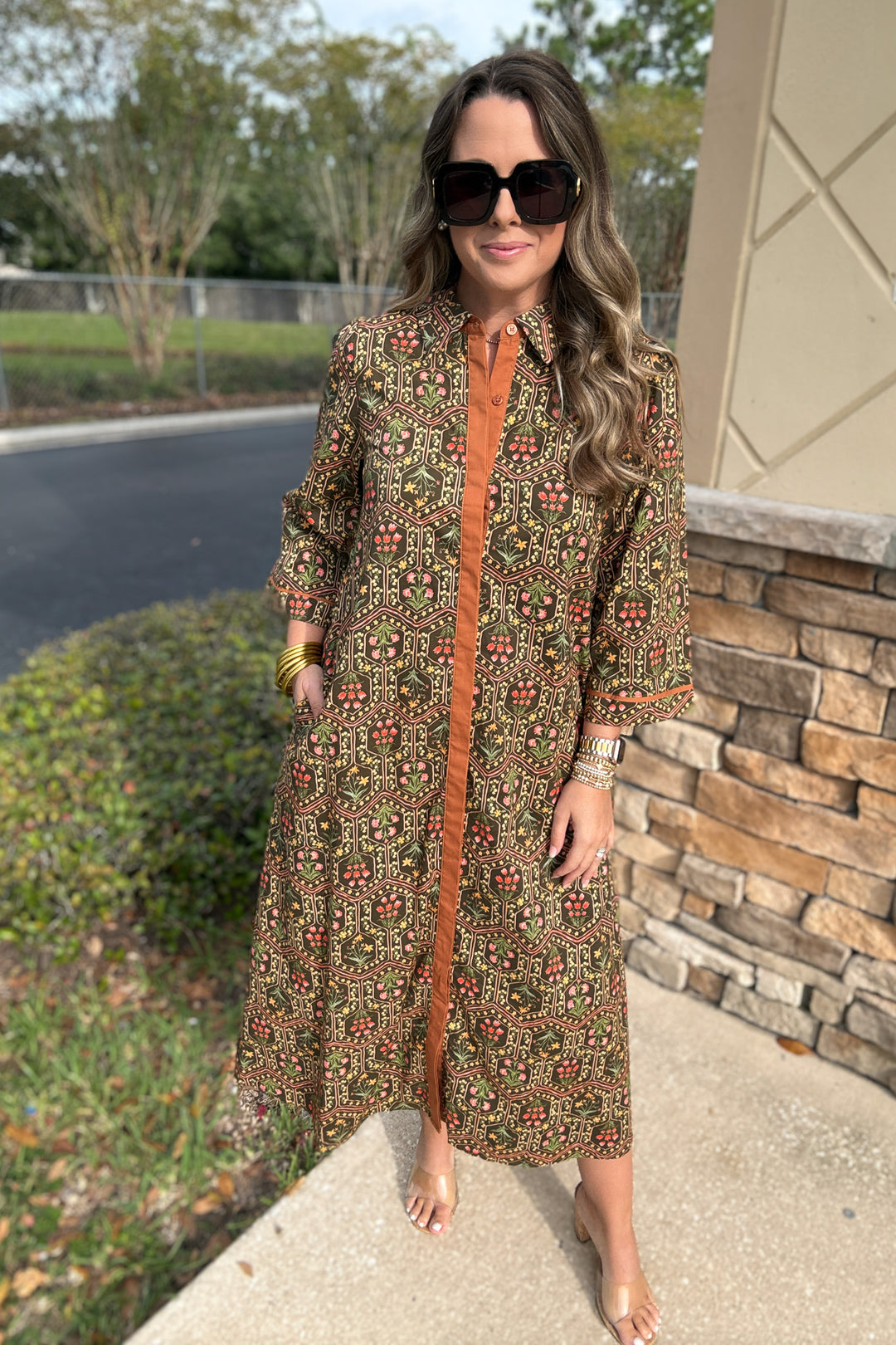 Whimsy Fall Button Front Midi Dress