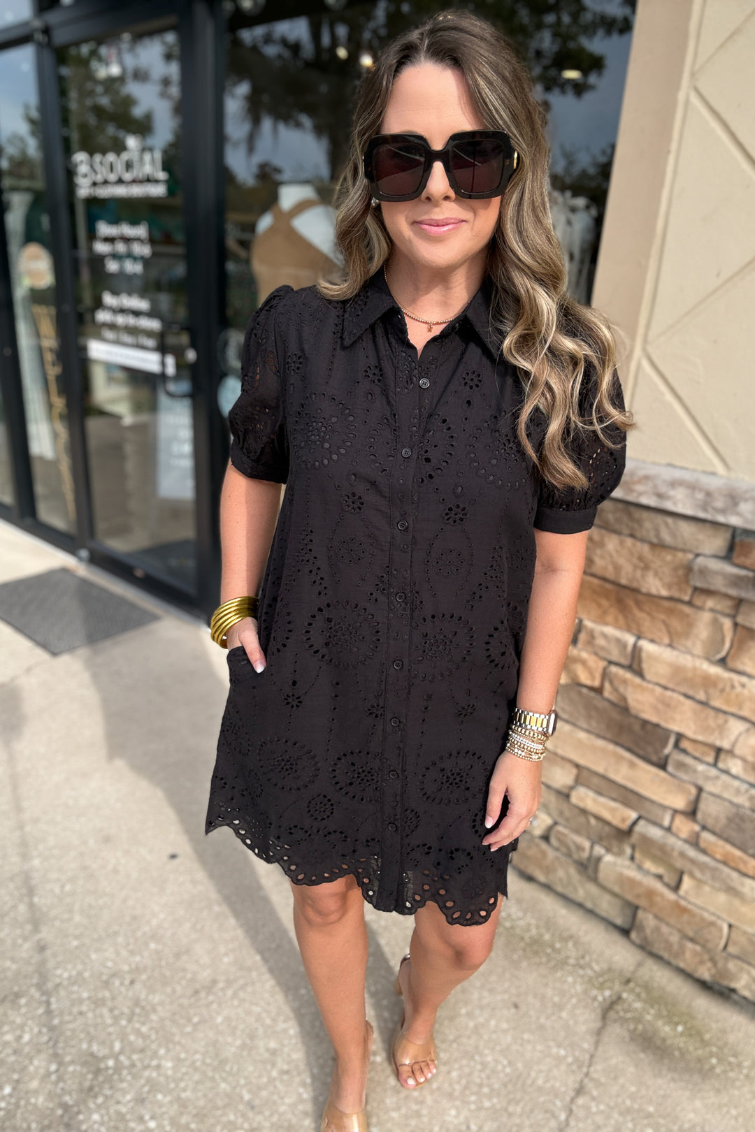 Coastal Eyelet Dress - Black