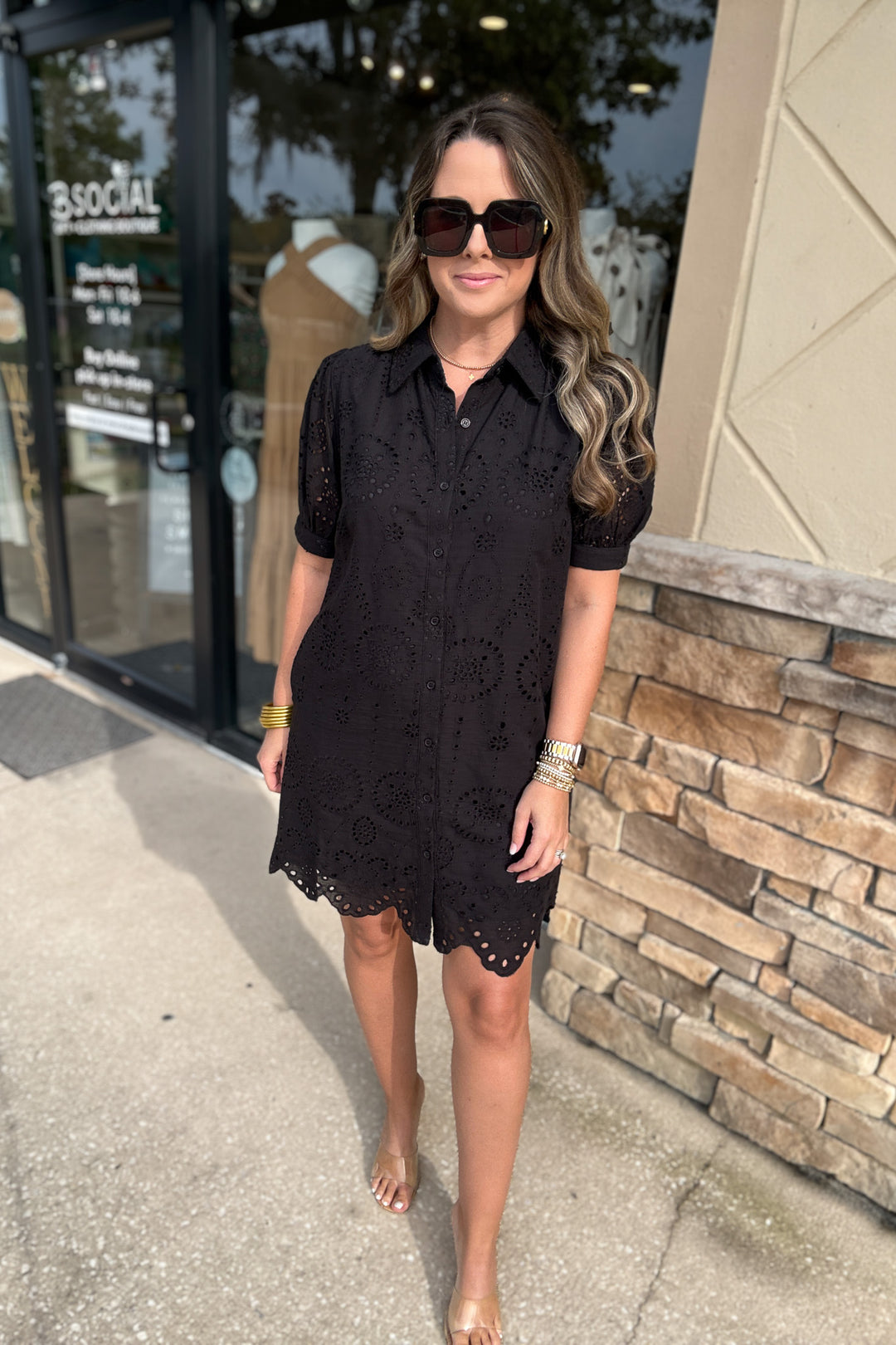 Coastal Eyelet Dress - Black