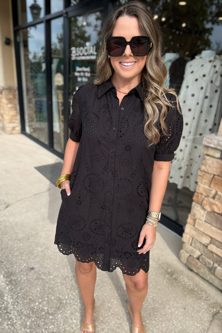 Coastal Eyelet Dress - Black