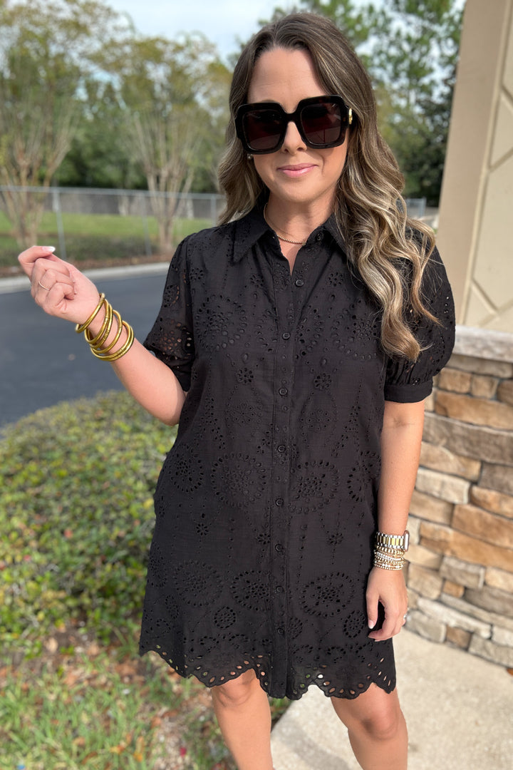 Coastal Eyelet Dress - Black