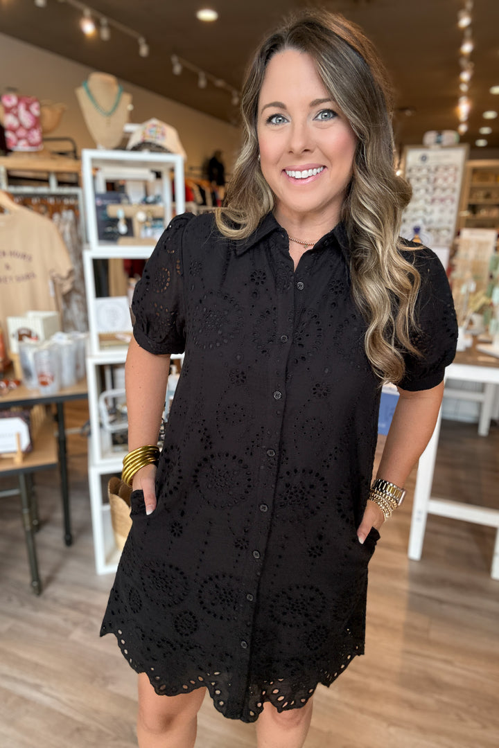 Coastal Eyelet Dress - Black