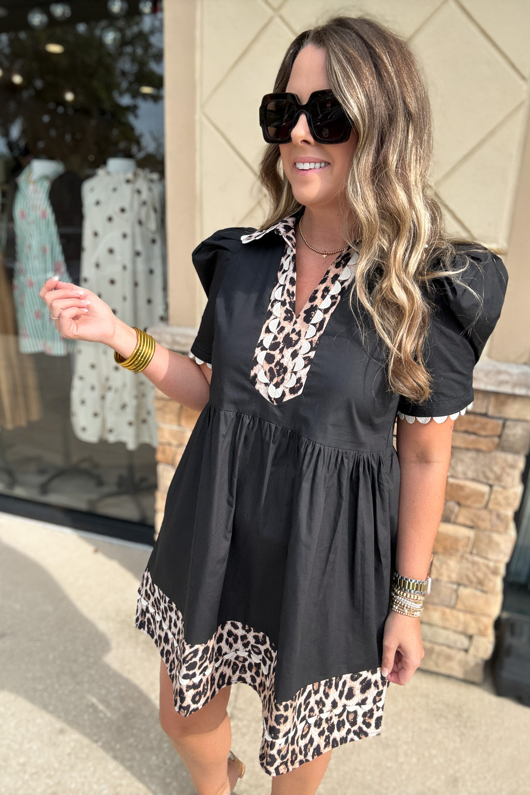 Pretty With Leopard Scallops Dress