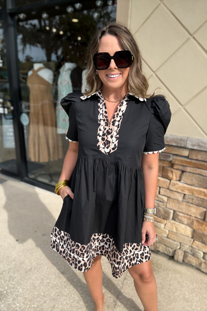 Pretty With Leopard Scallops Dress