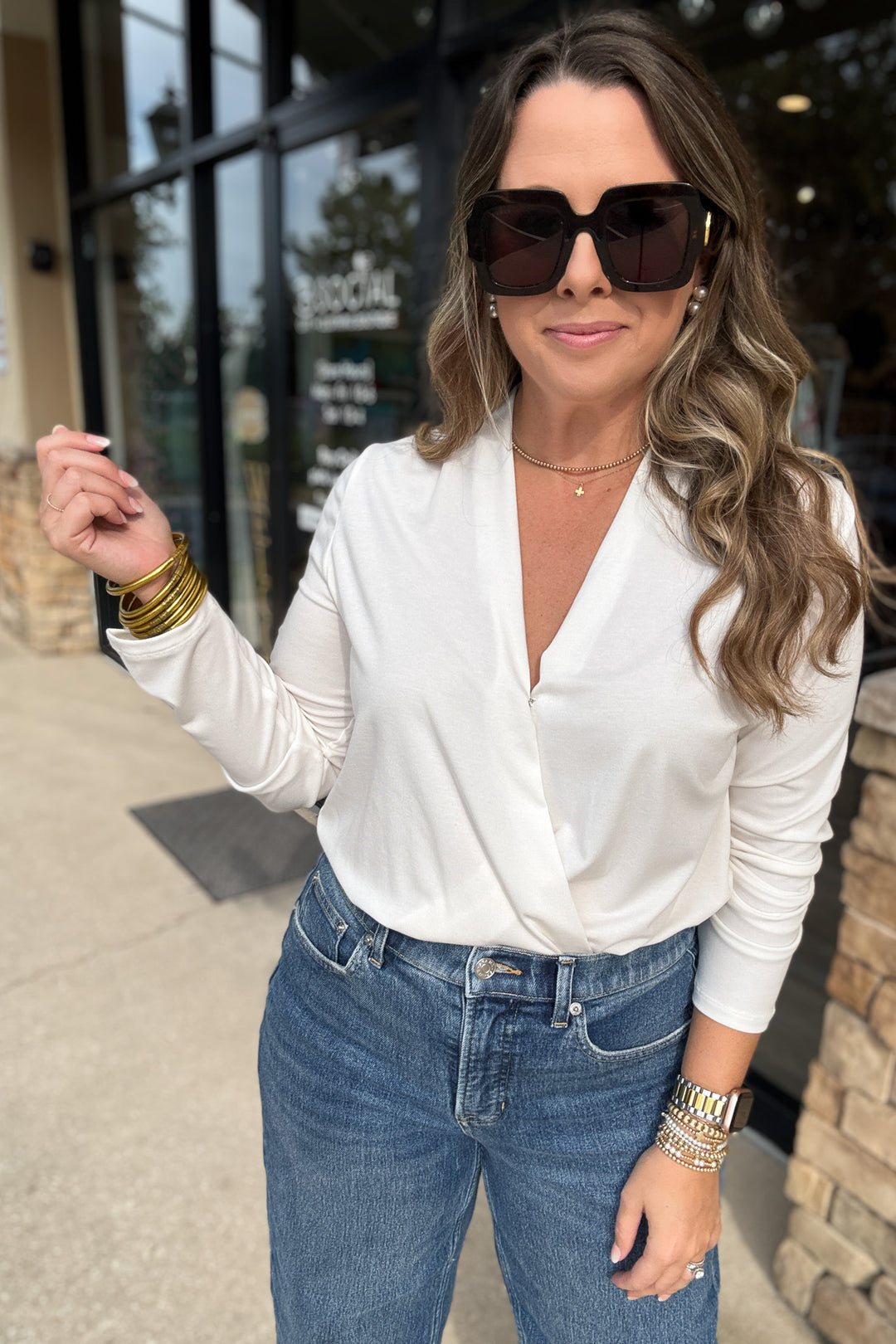 SPANX® CashKnit Long Sleeve Wrap Bodysuit - Ivory