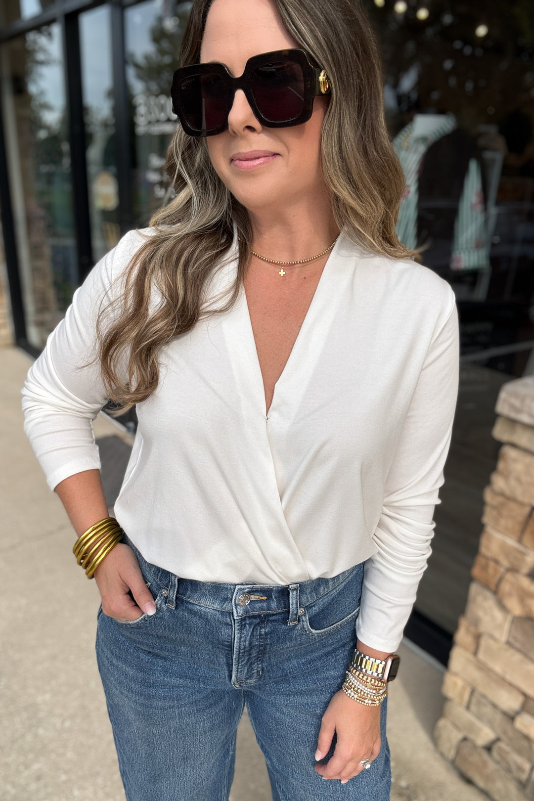 SPANX® CashKnit Long Sleeve Wrap Bodysuit - Ivory
