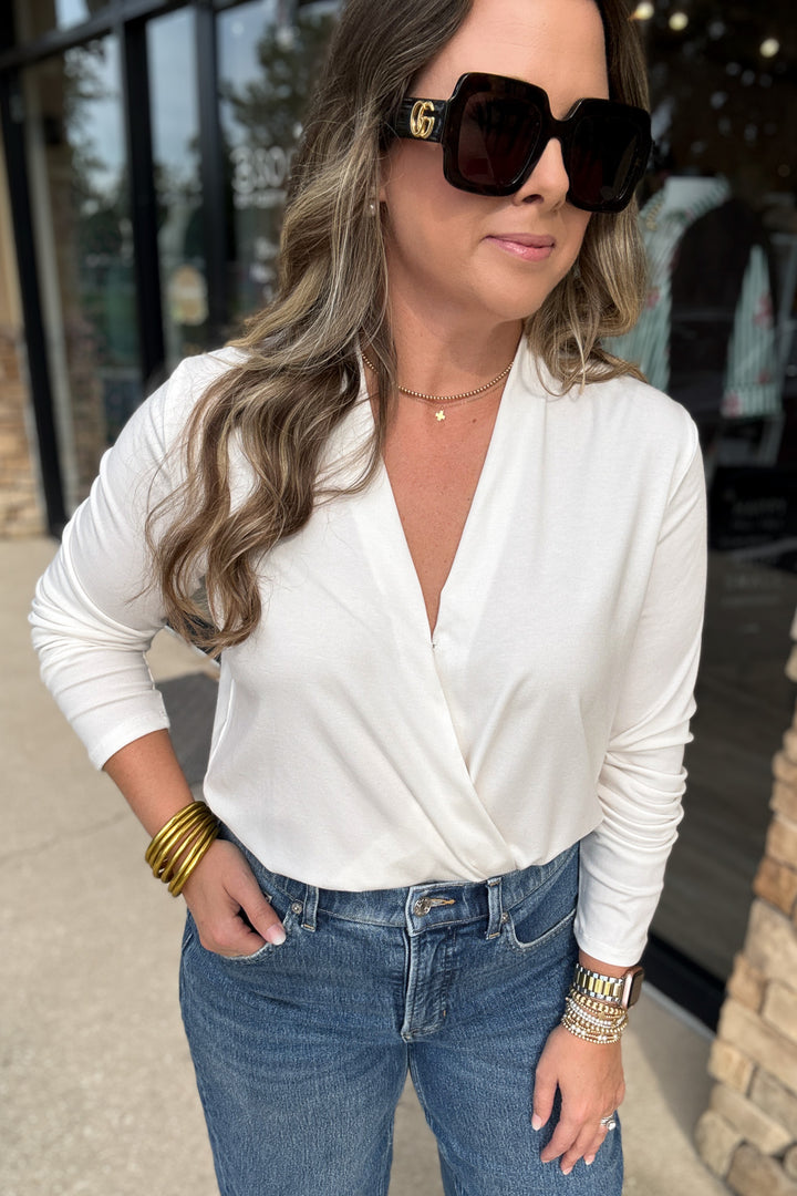 SPANX® CashKnit Long Sleeve Wrap Bodysuit - Ivory