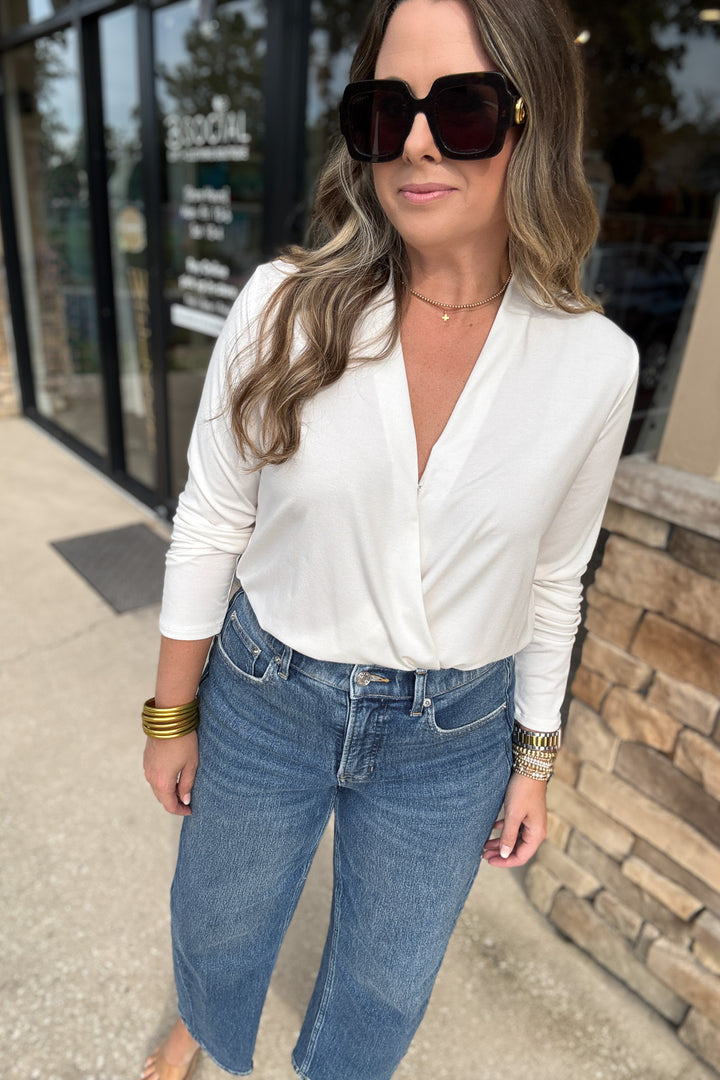 SPANX® CashKnit Long Sleeve Wrap Bodysuit - Ivory