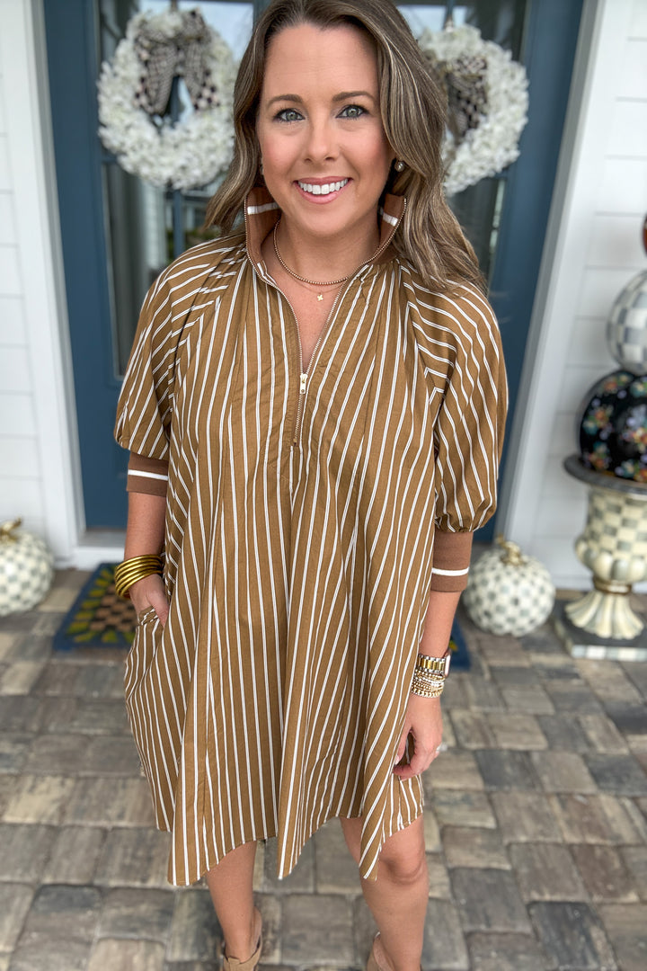 Latte Lines Zip-Front Dress