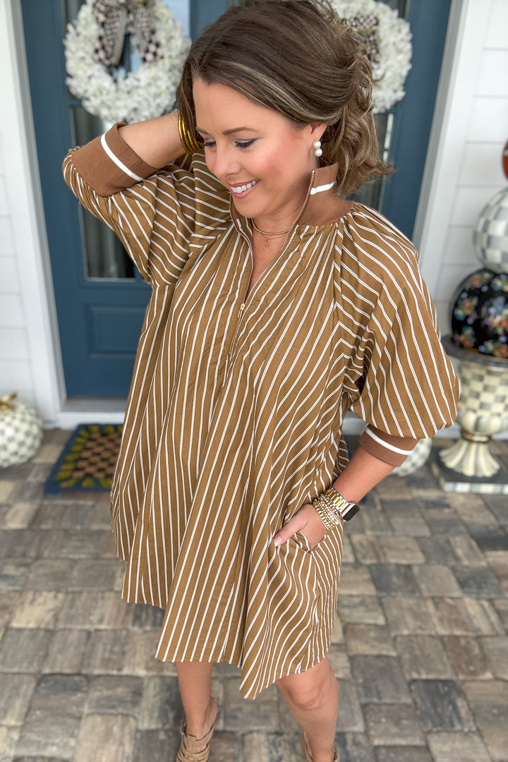 Latte Lines Zip-Front Dress