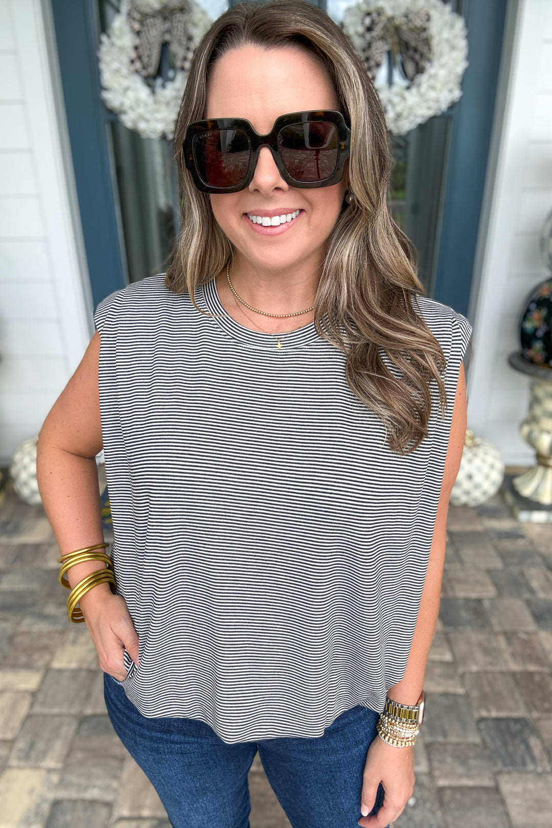Bubble Saturday Tank - Black + White Stripe