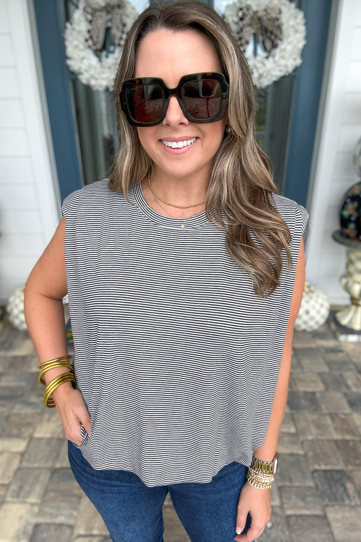 Bubble Saturday Tank - Black + White Stripe