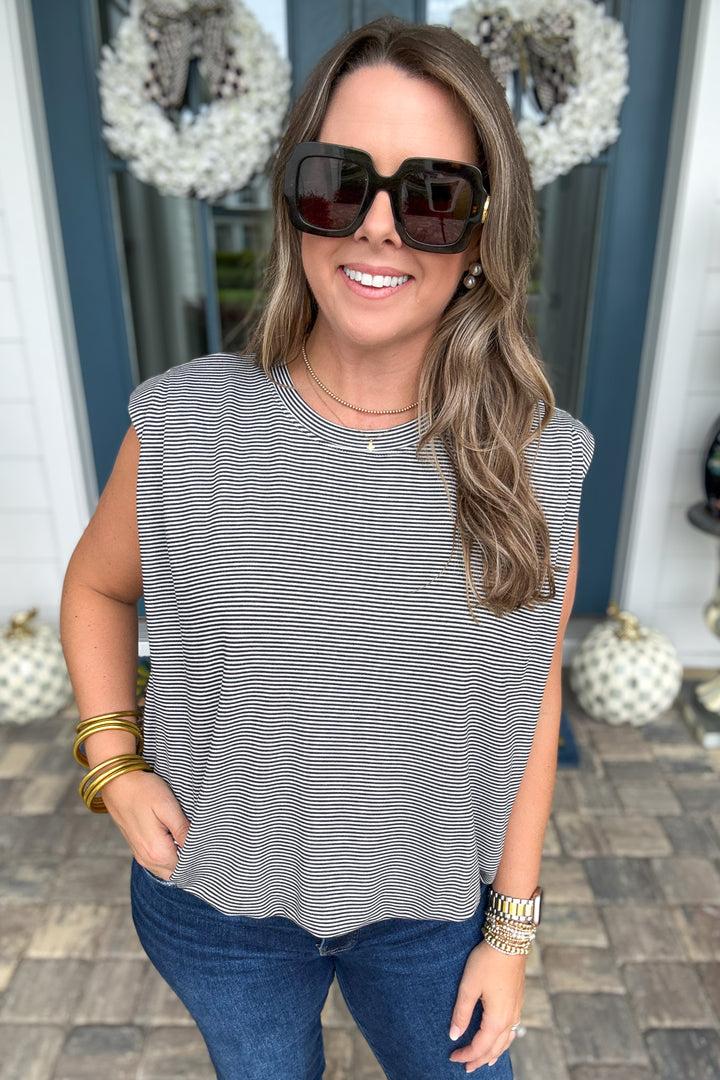 Bubble Saturday Tank - Black + White Stripe