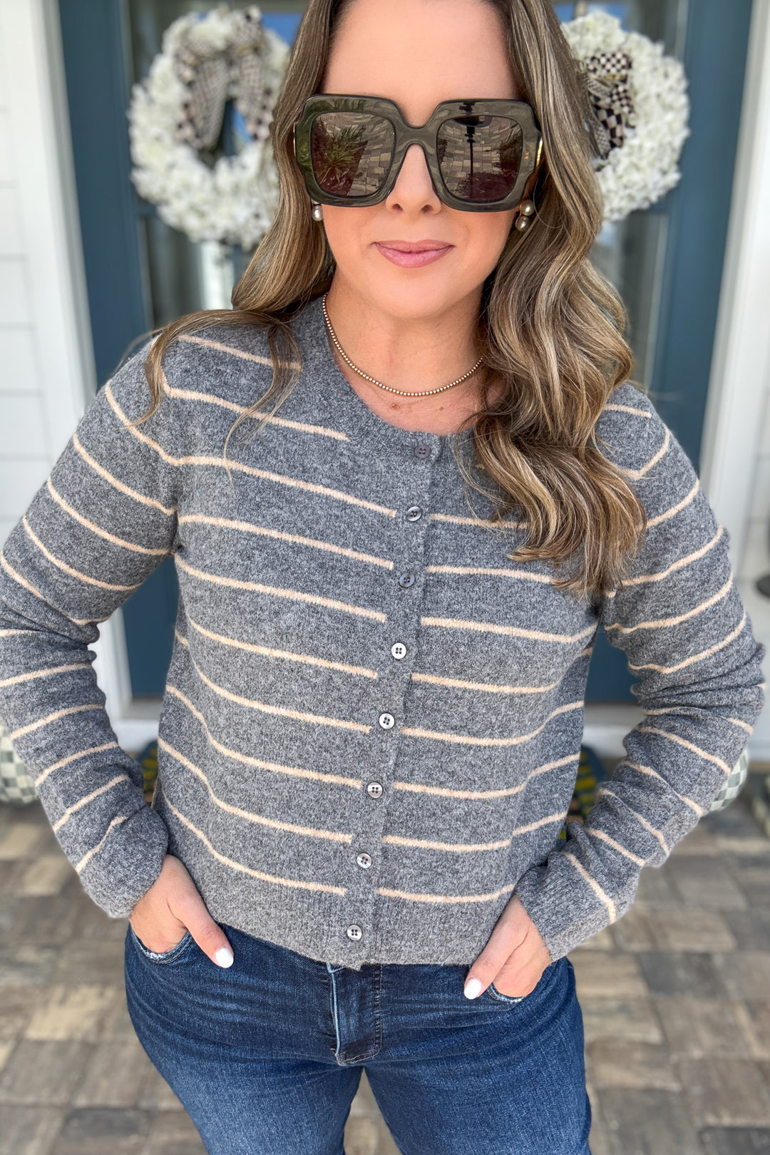 Z Supply: Medina Stripe Cardigan - Charcoal Heather