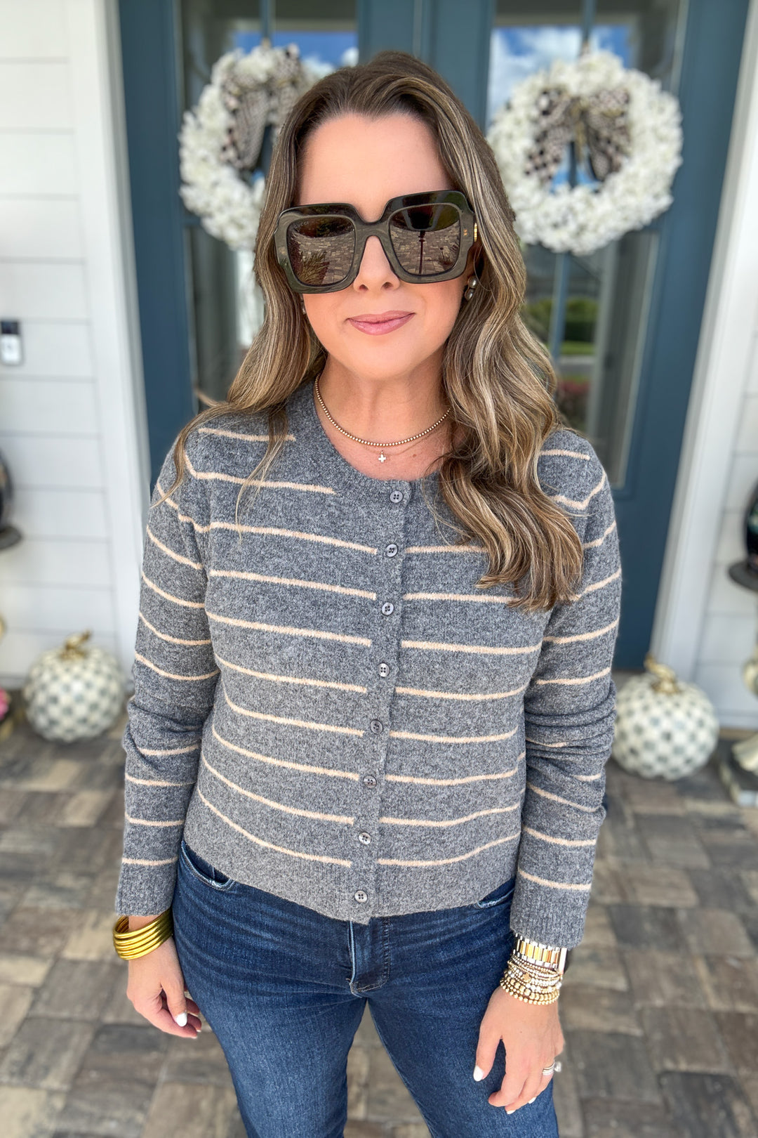 Z Supply: Medina Stripe Cardigan - Charcoal Heather