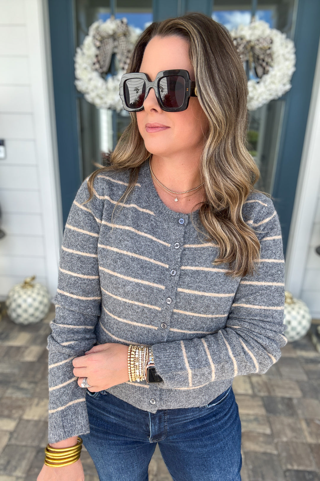 Z Supply: Medina Stripe Cardigan - Charcoal Heather