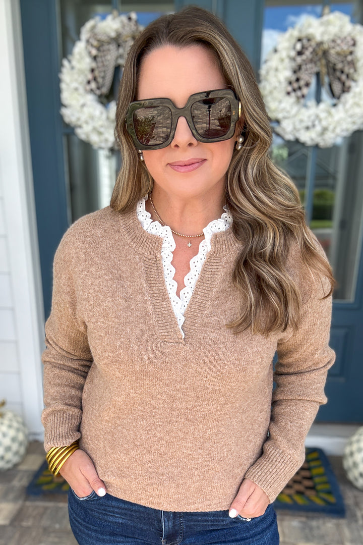 Cinnamon Lace Ruffled Trim Sweater