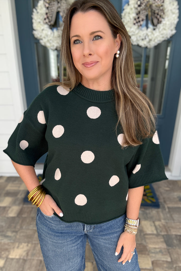 Polka Dot Perfection Sweater - Hunter Green