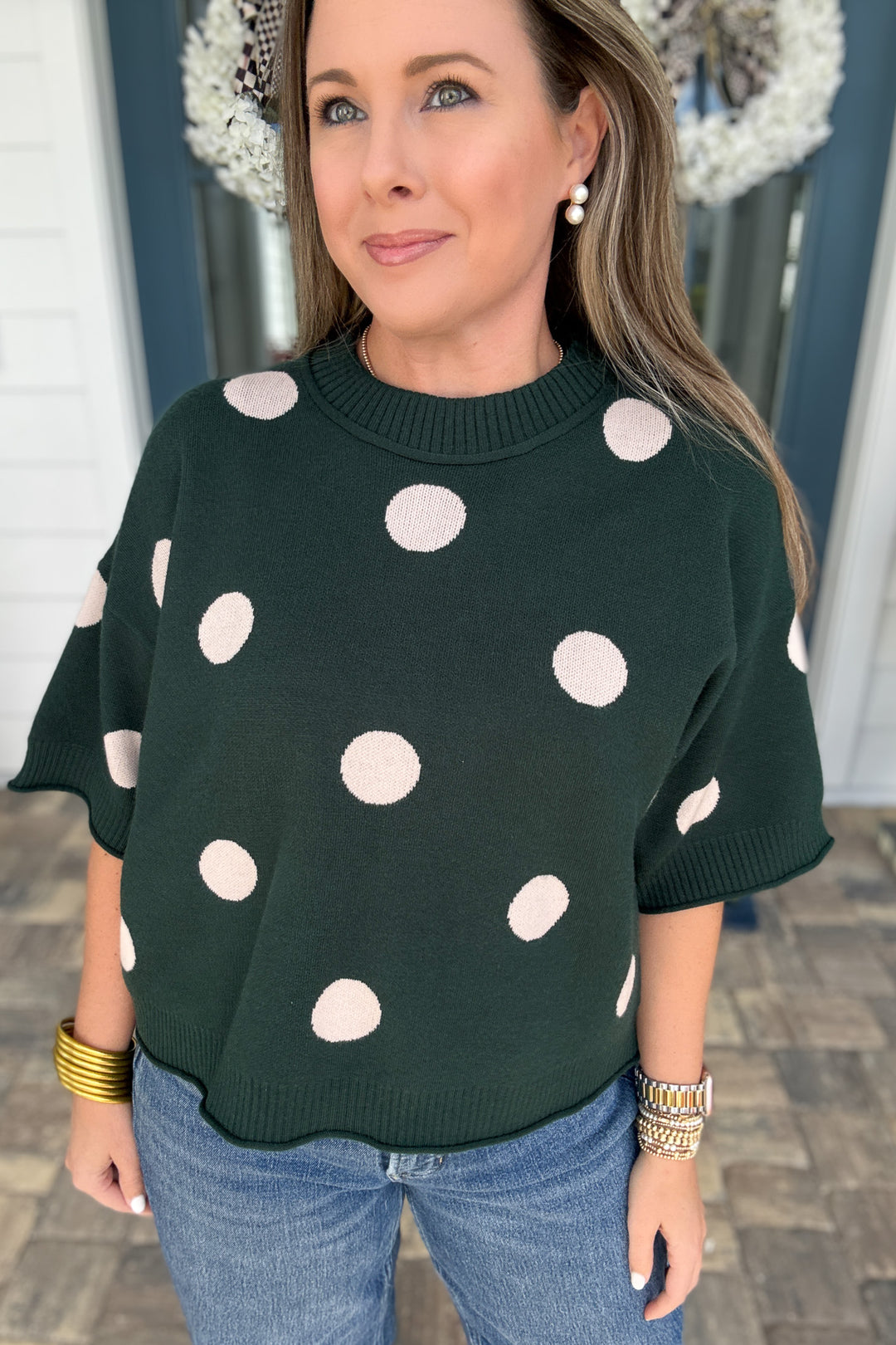 Polka Dot Perfection Sweater - Hunter Green