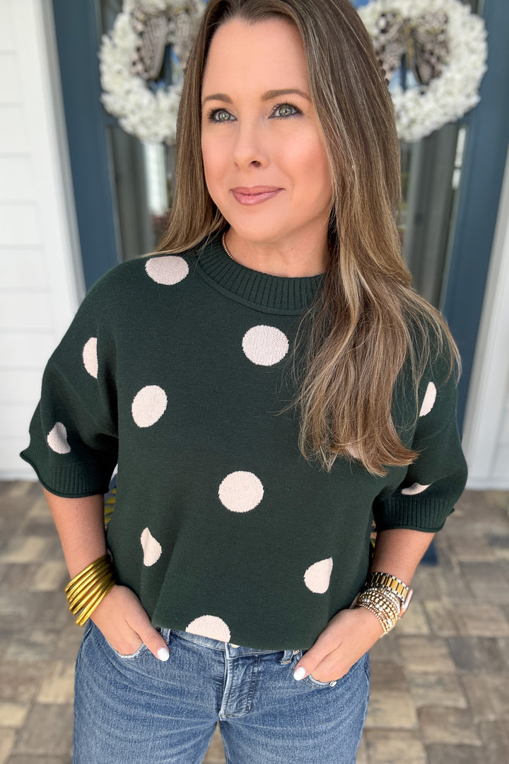 Polka Dot Perfection Sweater - Hunter Green