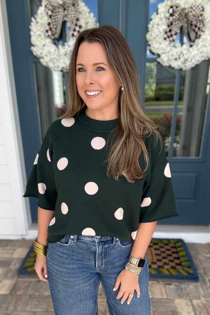 Polka Dot Perfection Sweater - Hunter Green