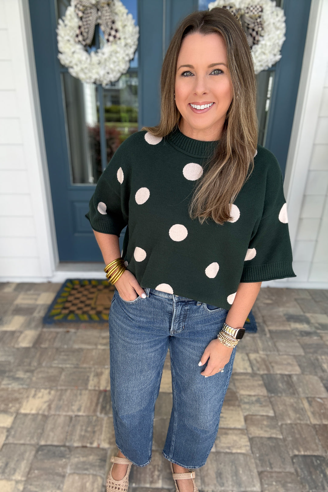 Polka Dot Perfection Sweater - Hunter Green