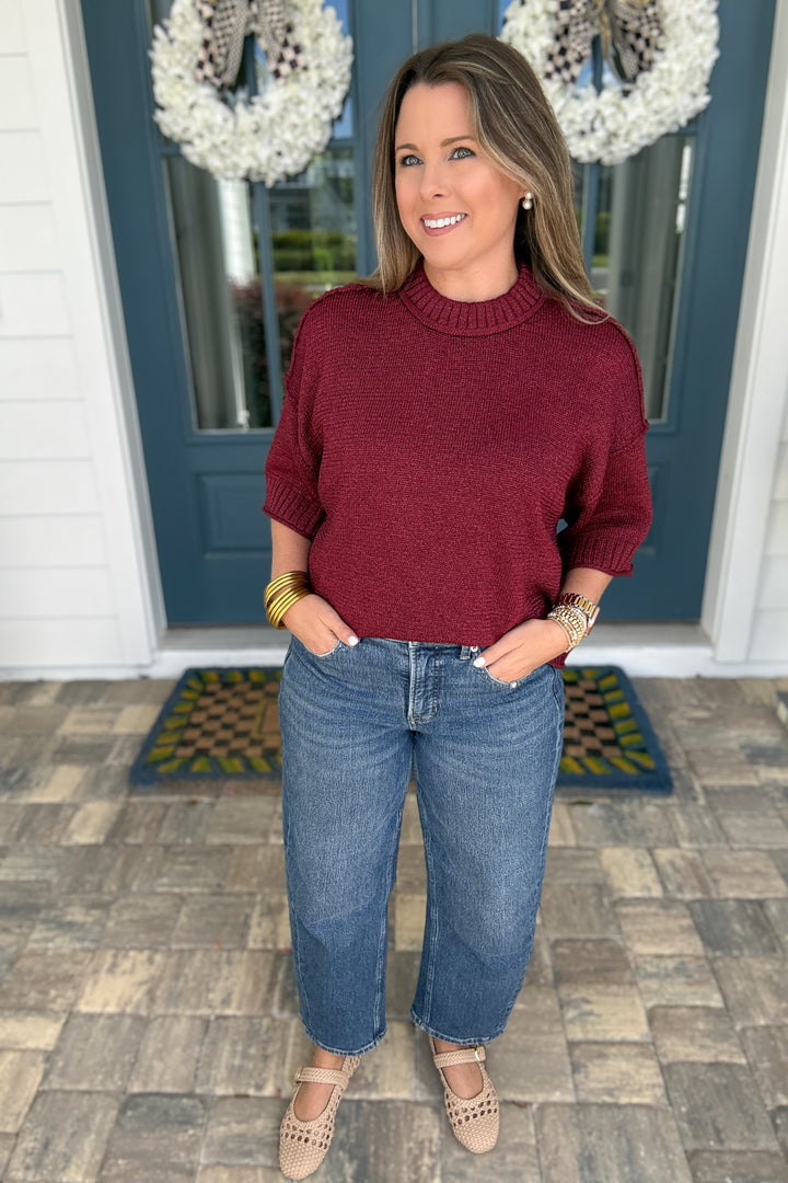 Vivienne Crew Neck Sweater - Burgundy Shimmer