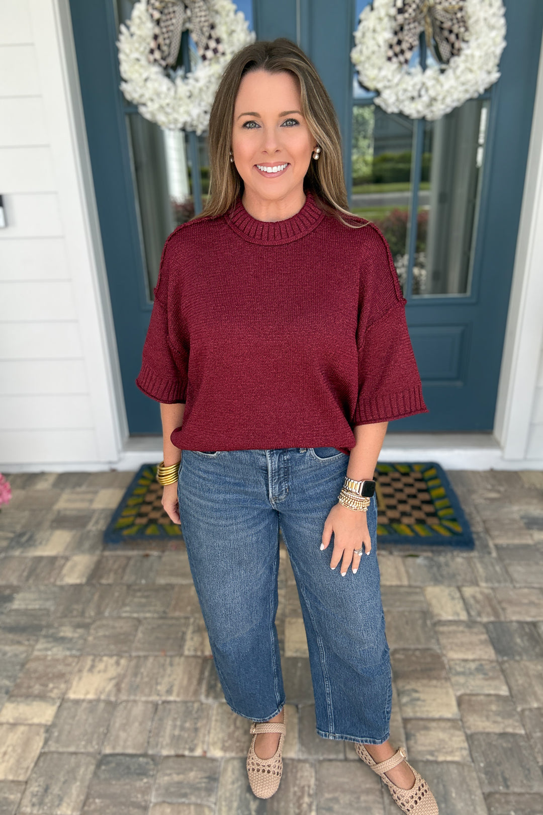 Vivienne Crew Neck Sweater - Burgundy Shimmer