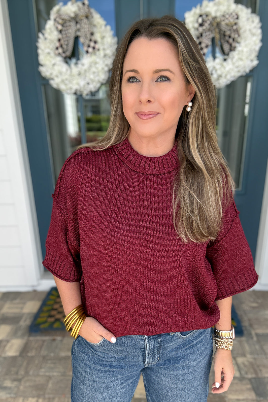 Vivienne Crew Neck Sweater - Burgundy Shimmer