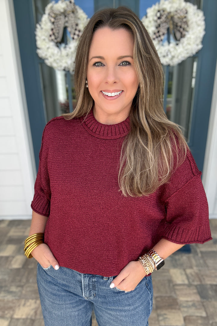 Vivienne Crew Neck Sweater - Burgundy Shimmer
