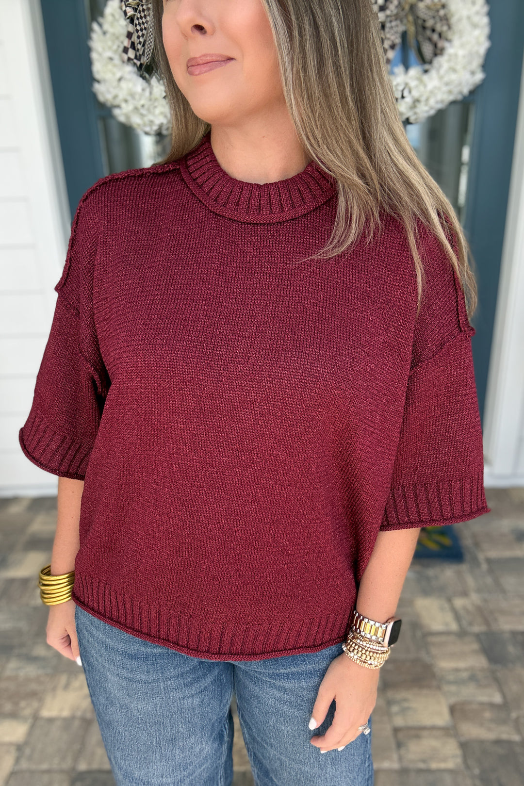 Vivienne Crew Neck Sweater - Burgundy Shimmer
