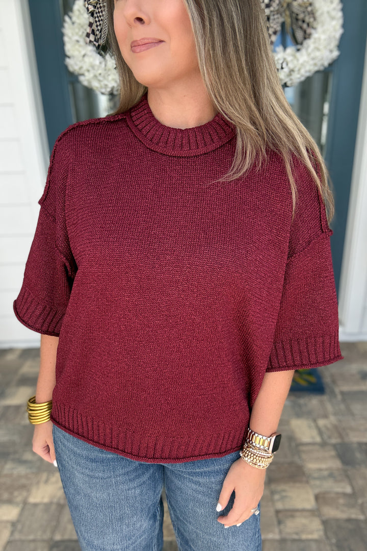 Vivienne Crew Neck Sweater - Burgundy Shimmer