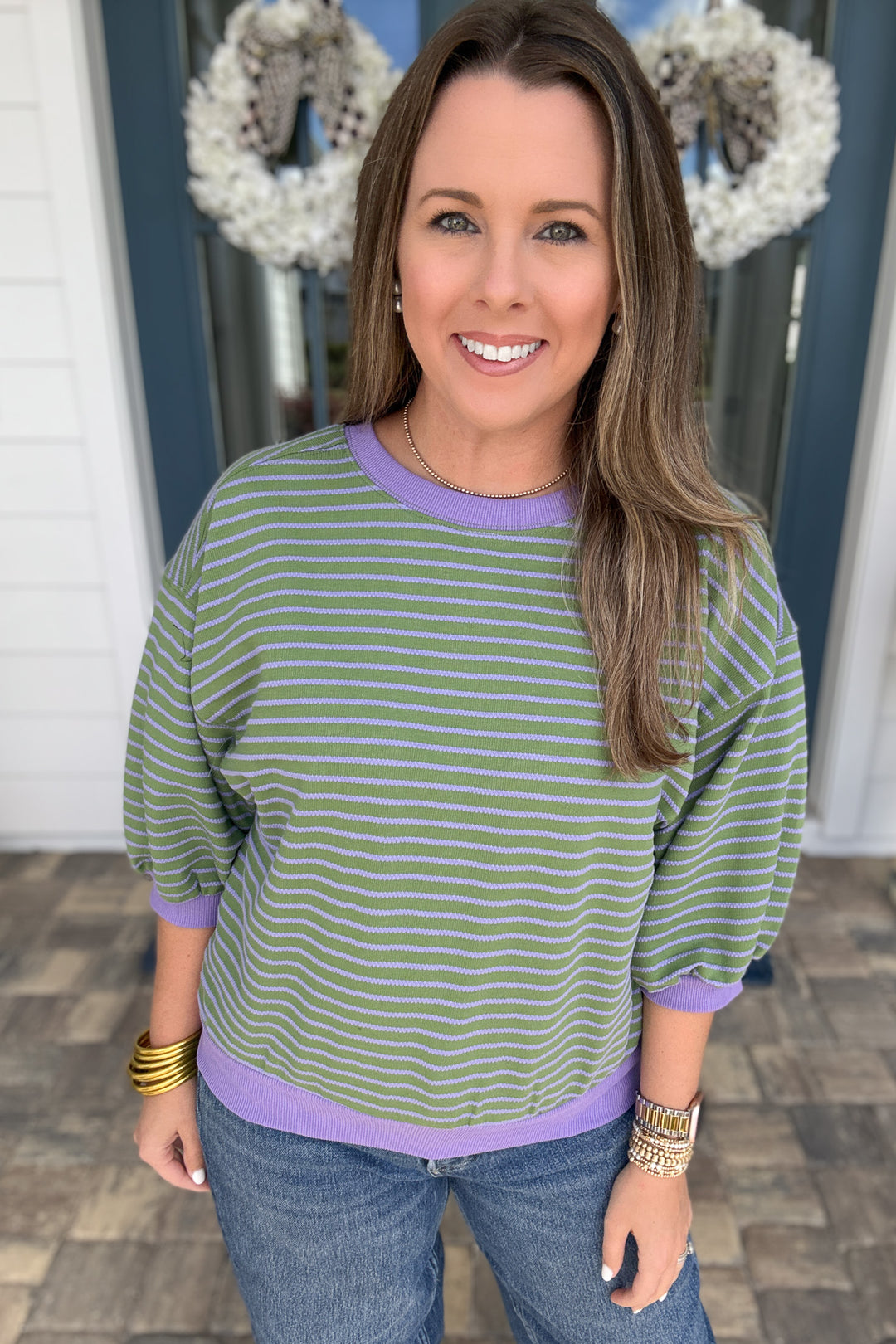 Lavender Fields Pullover Stripe Sweatshirt